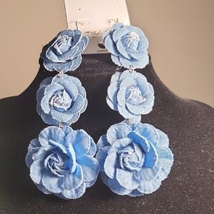 Blue Floral Drop Earrings